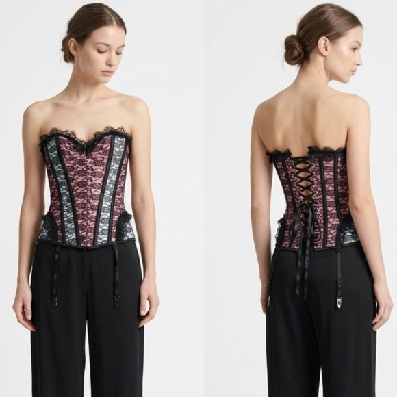 Adore Me Corset Black Pink Lace Ribcage Lace Up Whimsigoth S - Picture 11 of 11